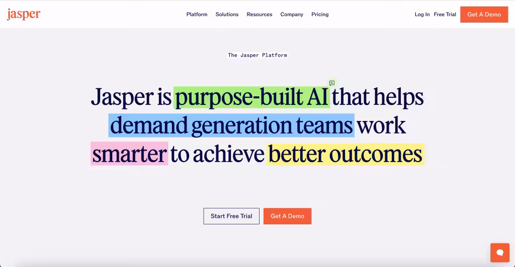 Jasper AI webpage