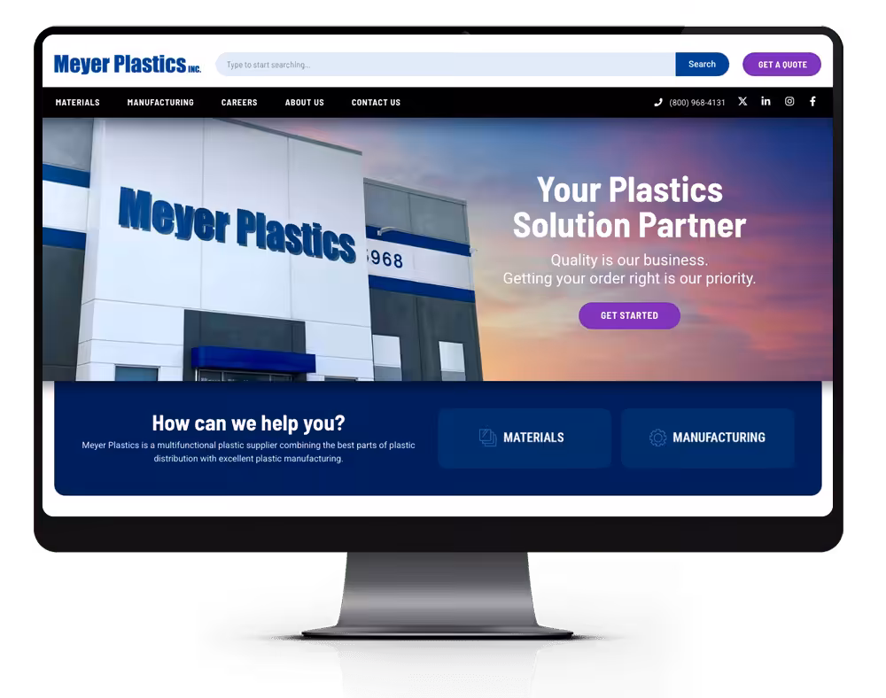 Meyer Plastics homepage on screen