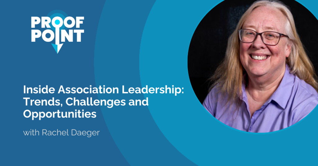 Rachel Daegar headshot with Podcast Logo and title