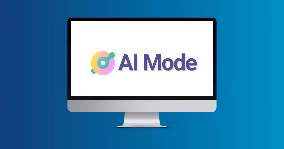 Computer mock up with AI Mode text on screen