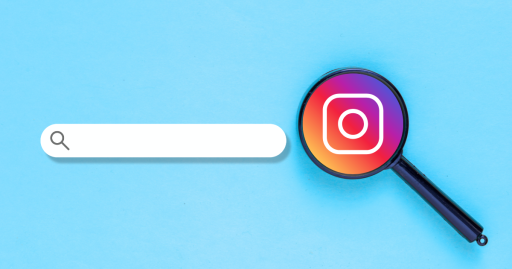Magnifying glass with Instagram icon and search bar