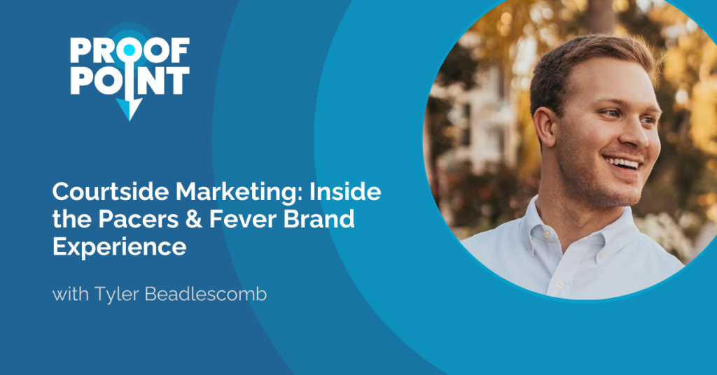 Headshot of Tyler Beadlescomb and the Proof Point logo on a blue background