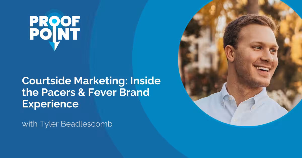 Headshot of Tyler Beadlescomb and the Proof Point logo on a blue background