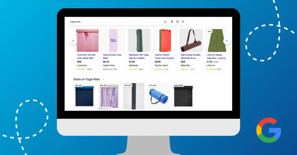 shopping ads for yoga mats on a computer screen