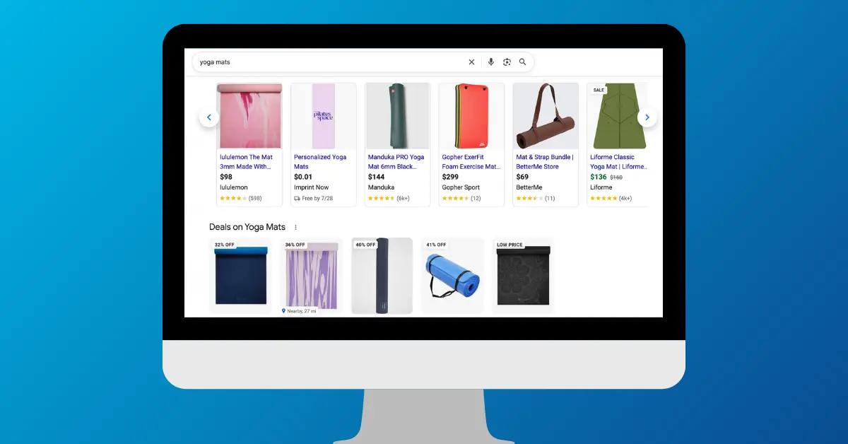 shopping ads for yoga mats on a computer screen