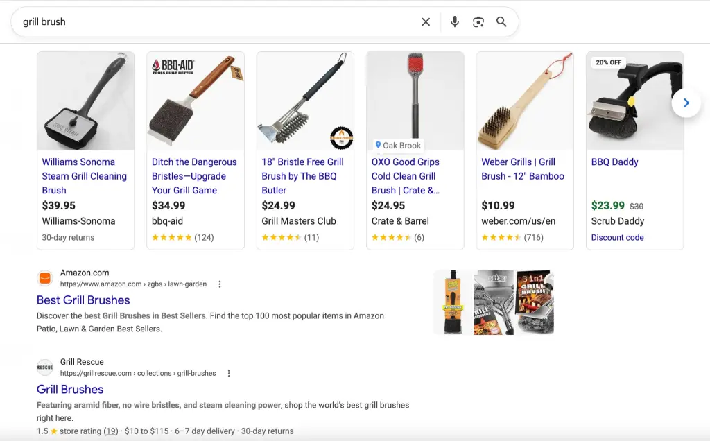 Google shopping ads of grill brushes